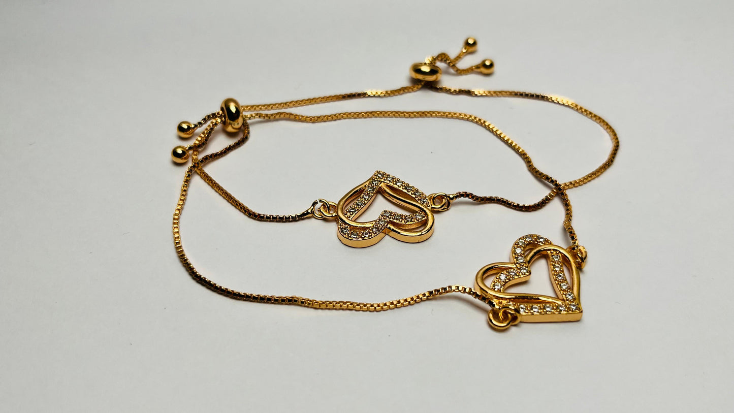 Golden Double Heart Adjustable Bracelet