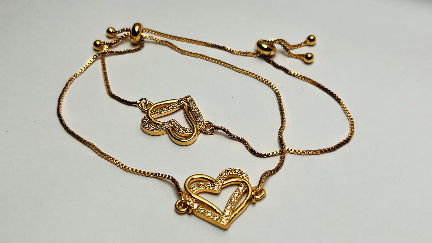 Golden Double Heart Adjustable Bracelet