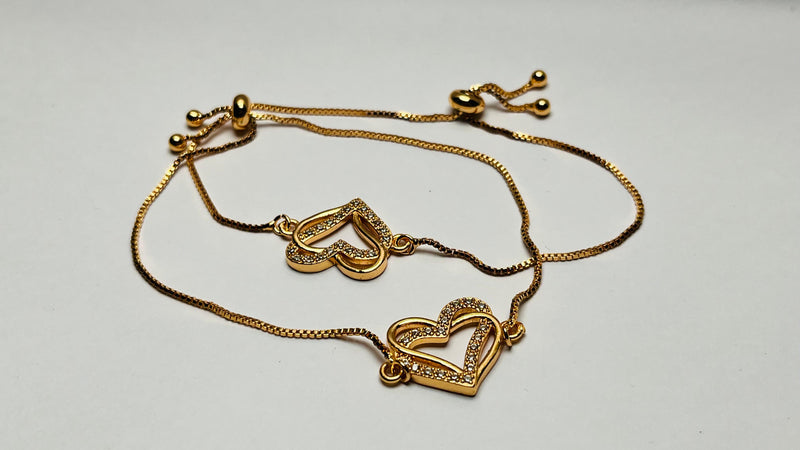 Golden Double Heart Adjustable Bracelet